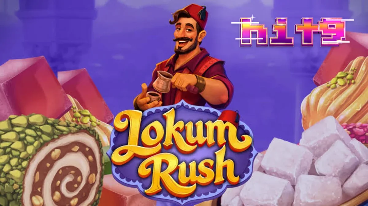 Tampilan visual slot Lokum Rush dengan tema toko permen Turki yang penuh warna.